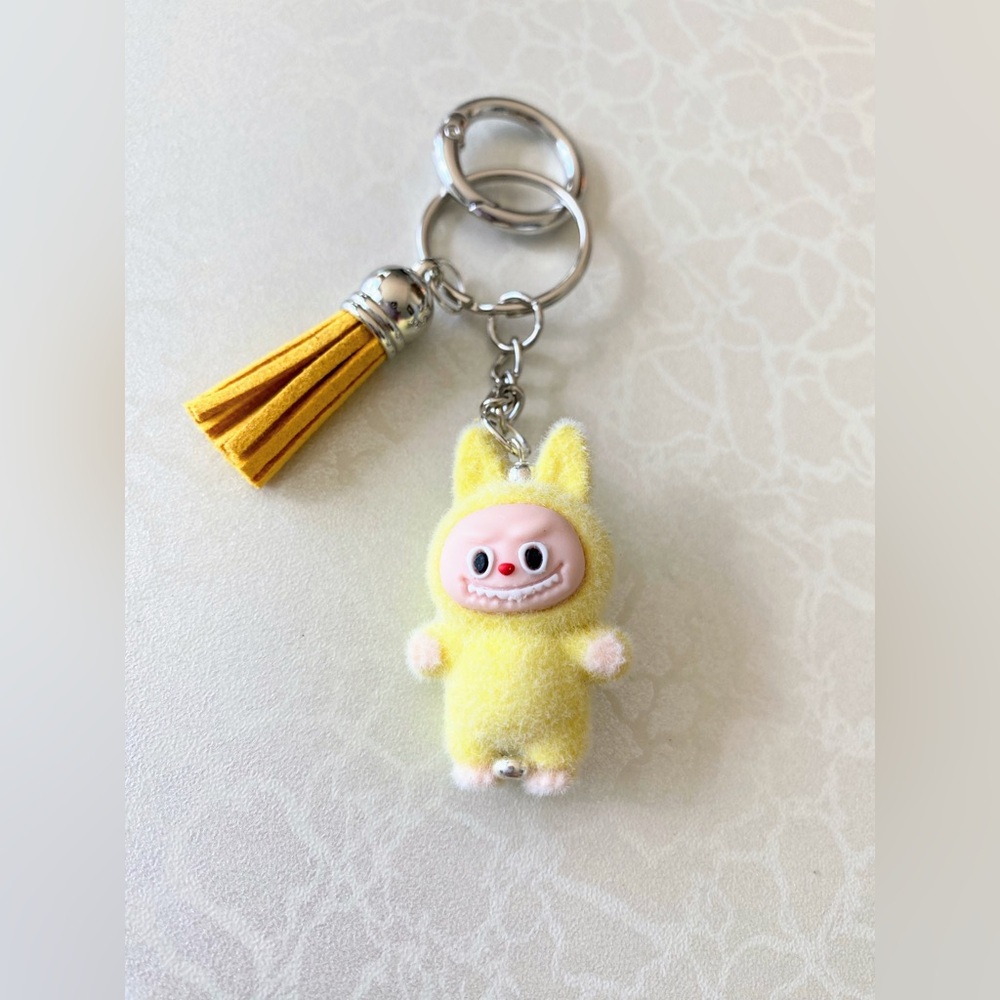Yellow Plush Monster Keychain with Tassel